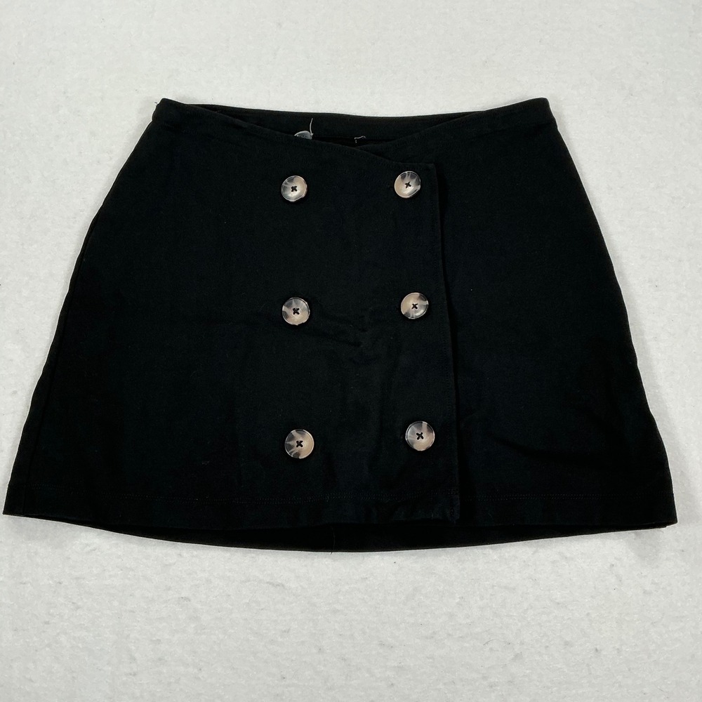 Anthropologie Black Double Breasted Button Front Mini Skirt Ponte Knit Size M